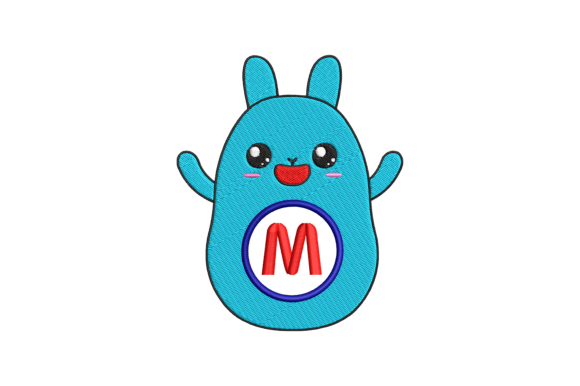 Cute Rabbit Letter M Embroidery Design